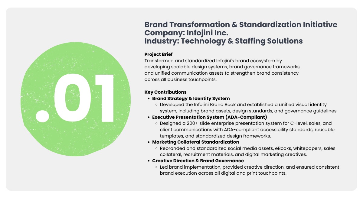 Infojini Brand Transformation, portfolio frame 2